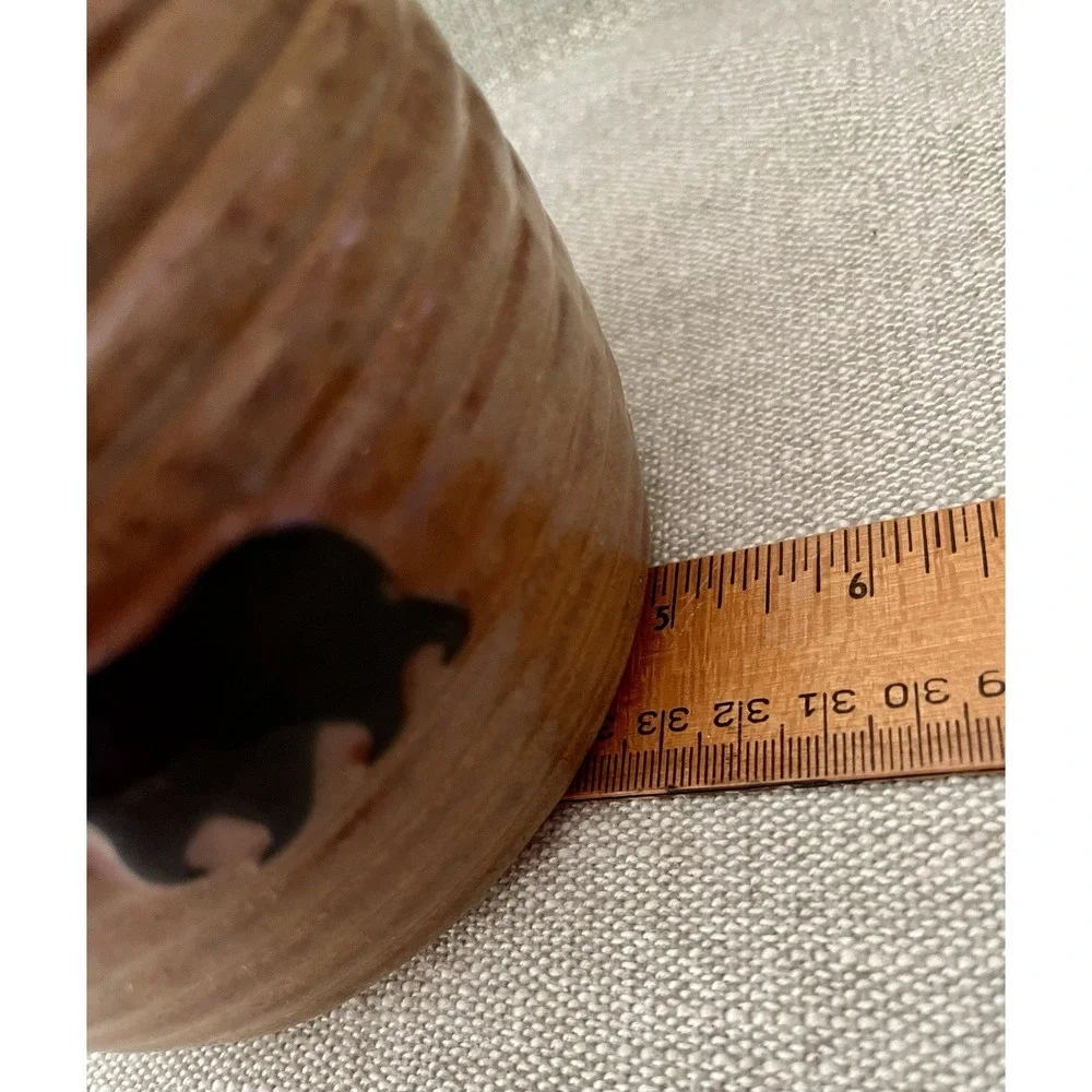 Rustic Bear Stoneware Pottery Lidded Kitchen Canister Brown & Black Cabin Lodge